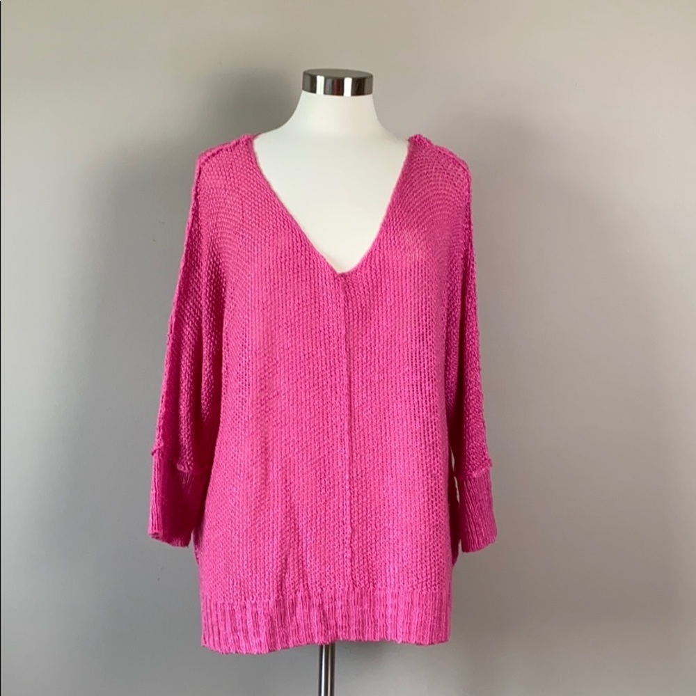 Boutique x Royal & Reese Crochet Sweater Boho Beach SoCal Oversized Pink M/L